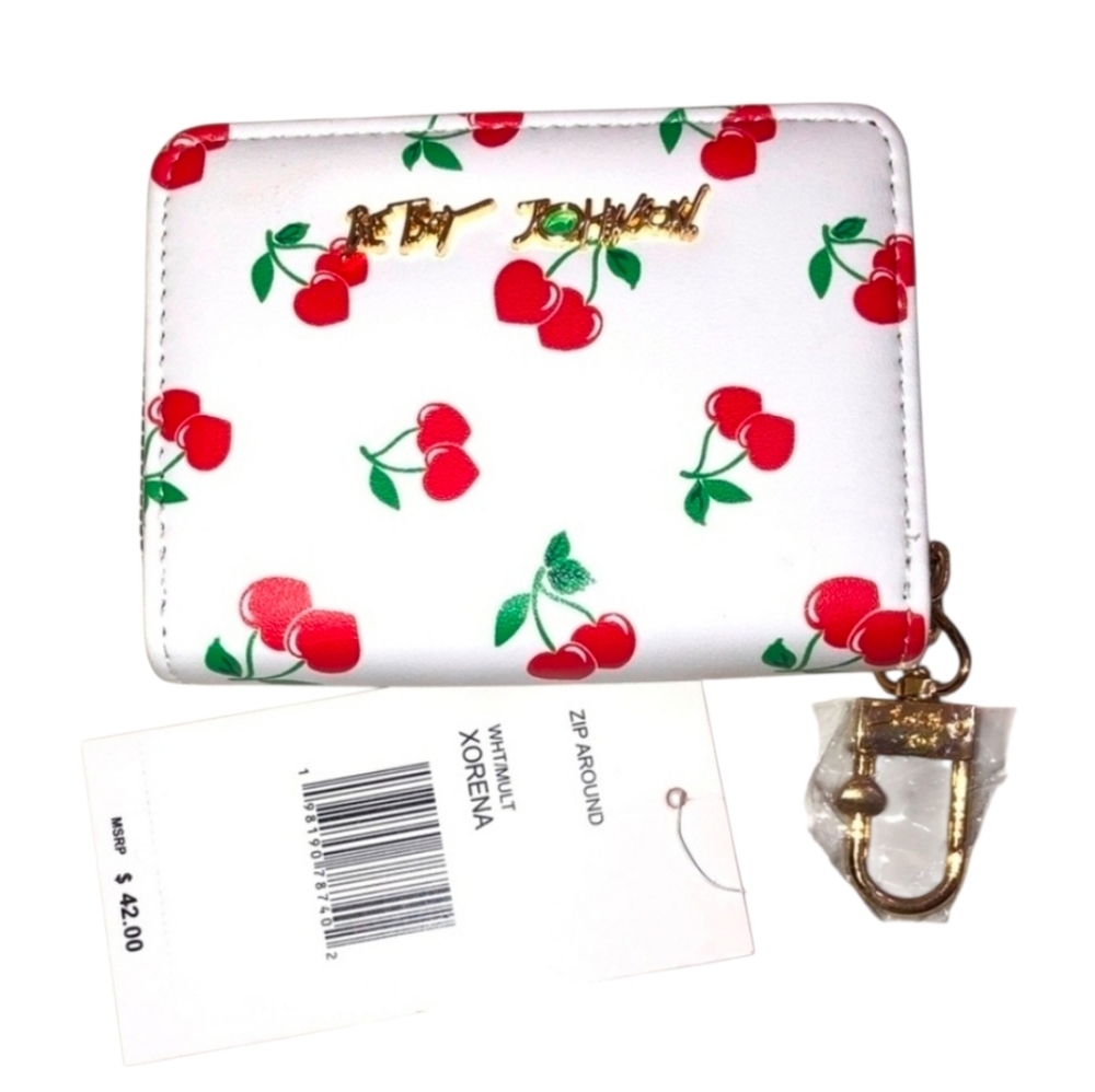 ❤️🔹️Betsey Johnson 🔹️XORENA White Multi ZA Bifold Wallet With Cherry Print